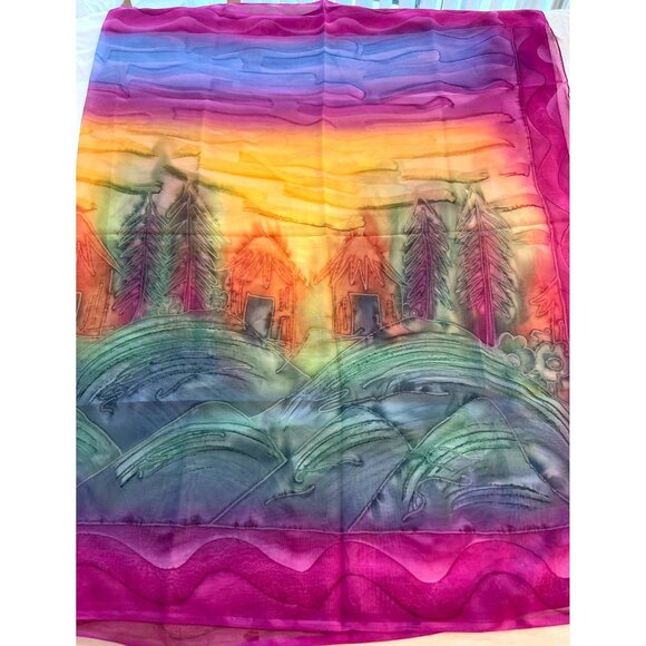 CEL BY Other - VTG 90s Caribbean Sunset Village Sarong Bathing Swimsuit Cover Up Wrap India NIB